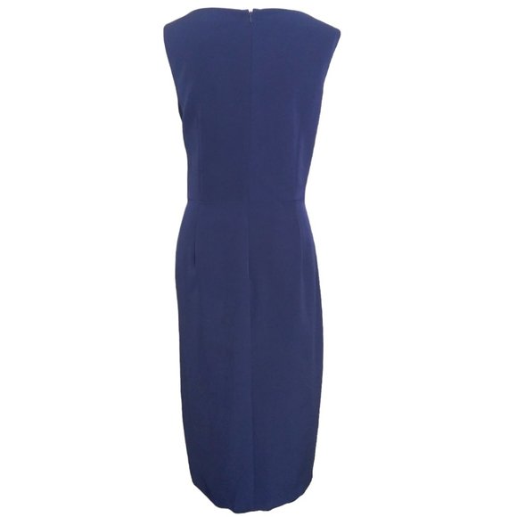 JS Collections Blue Sheath Dress Size 16 Draped Faux Wrap Sleeveless Fully Lined - Picture 4 of 7